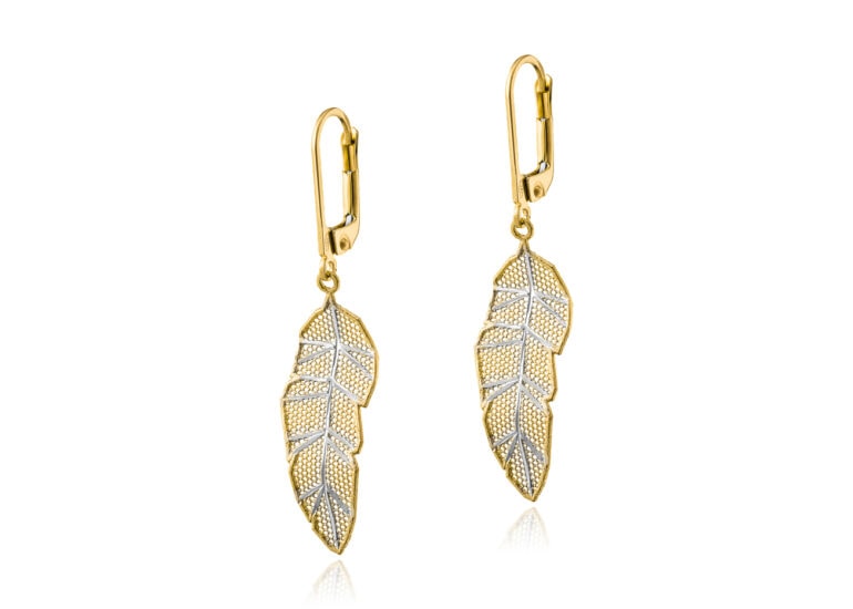 kolczyki wiszące dwukolorowe ze złota żółtego i białego